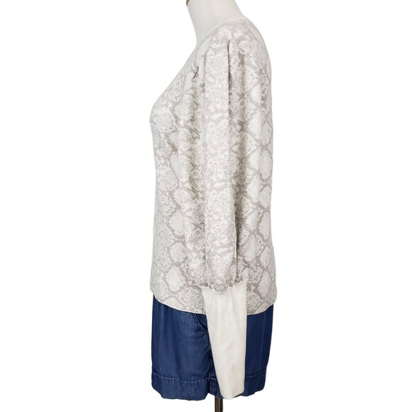 Express Sweater Women's Large Crew Neck Balloon Sleeve Damask Print Ribbed Gray - Picture 6 of 12